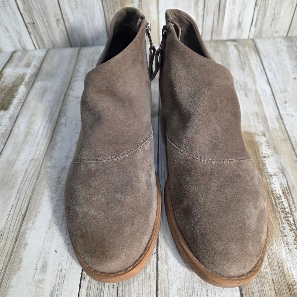 OTBT Womens Taupe Suede Ankle Boots Side Zip Low Block Heel Almond Toe Booties